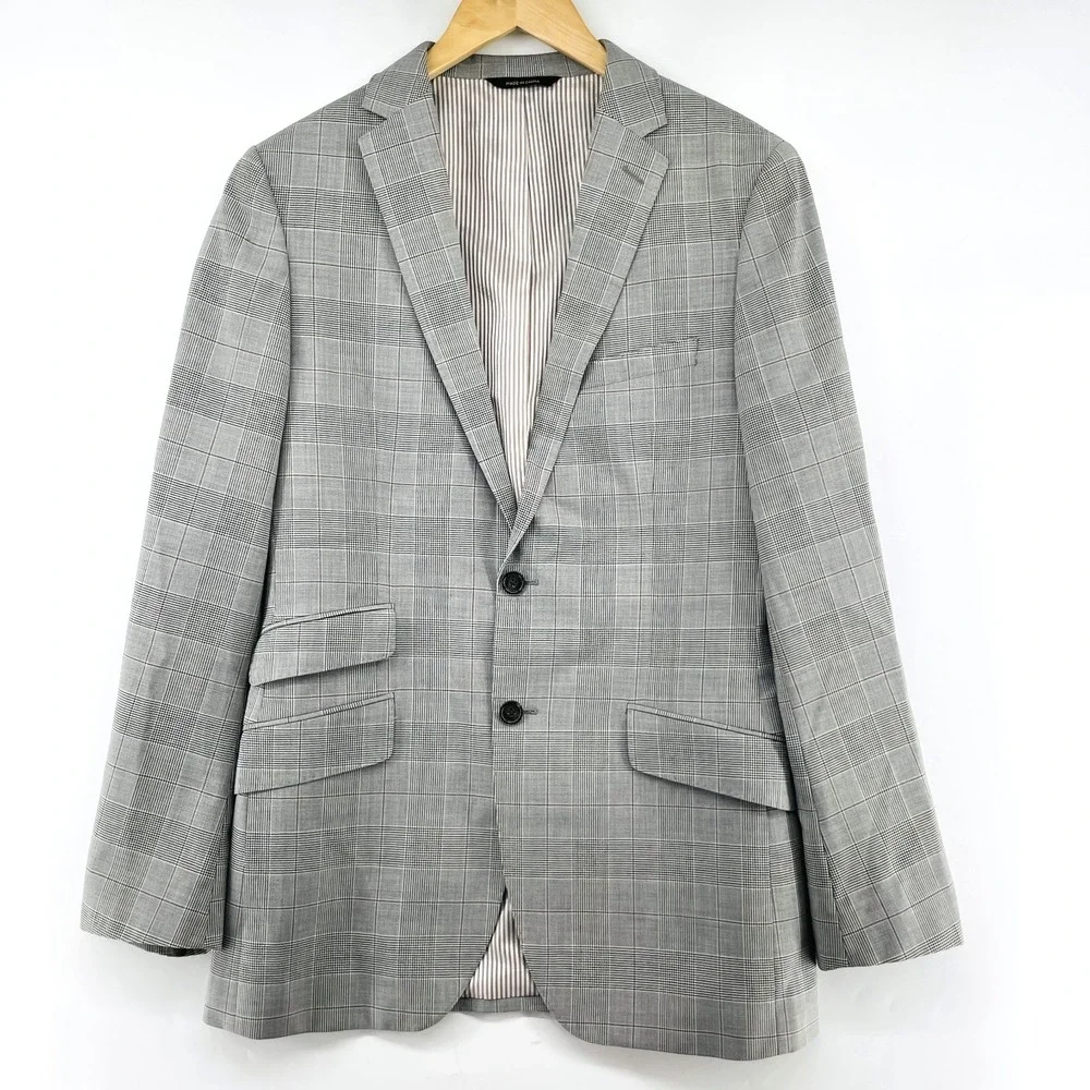 Banana Republic Blazer Men 40L Modern Slim Fit Glen Plaid Italian Wool Gray